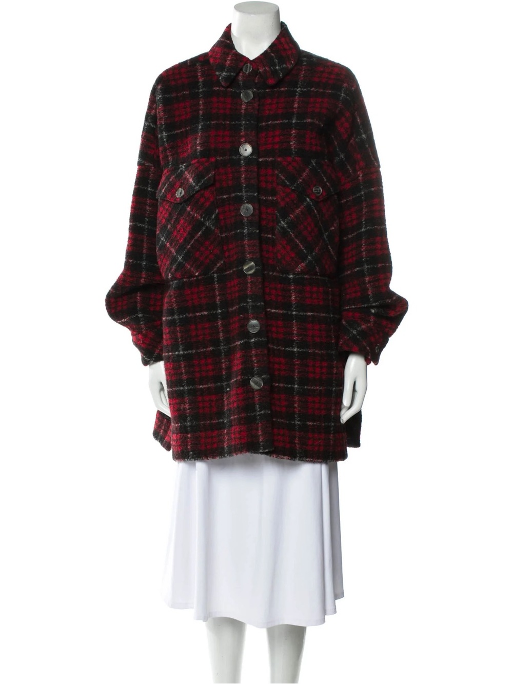 IRO Women's Red and Black Plaid Button-Up Coat
